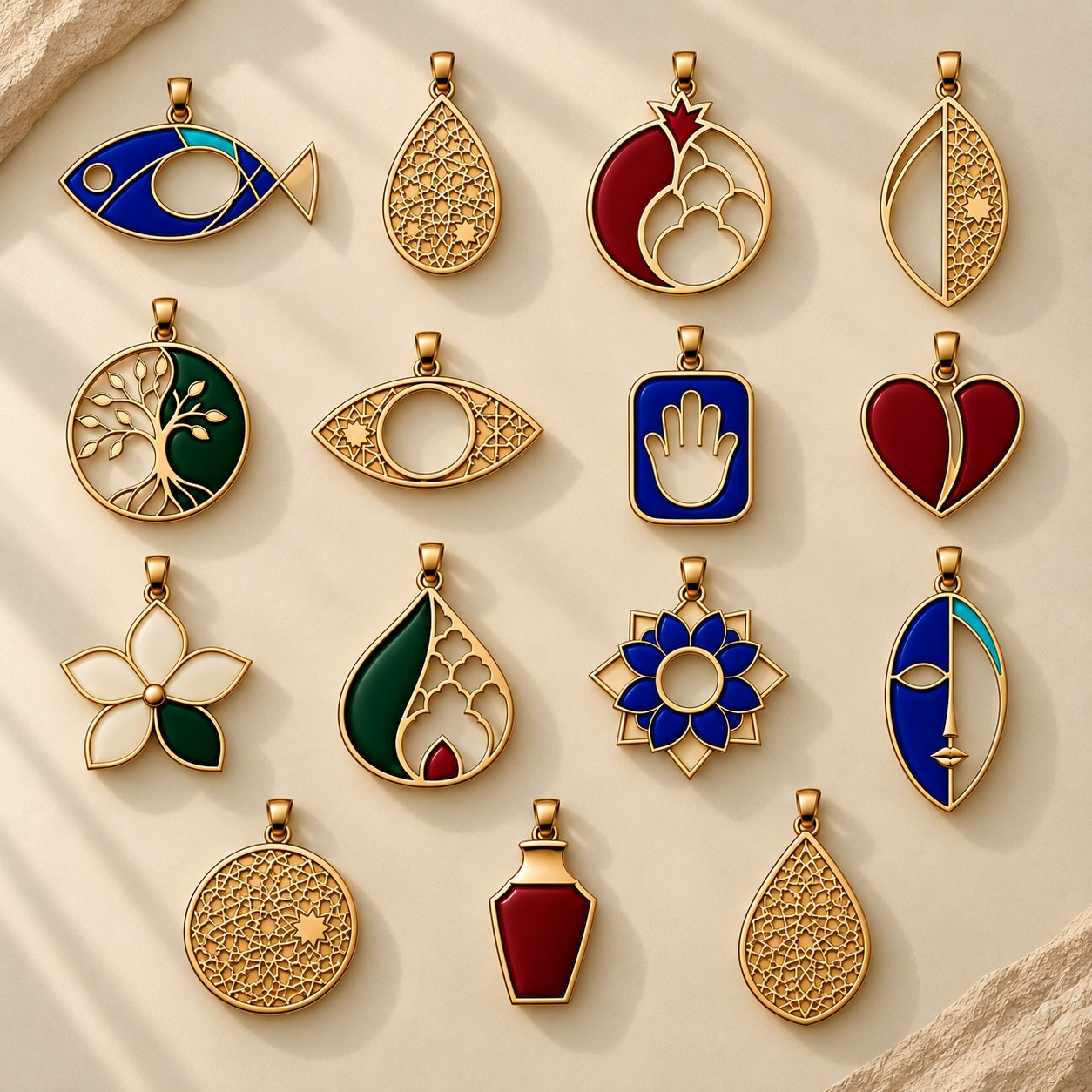 All twelve in sunlight, several of them turned to the engraved reverse.